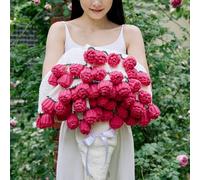 vctops Flower Bouquet Knitted Throw Blanket, Cute Roses Bouquets Handmade Crochet Round Blankets, Pink Roses Soft Small Throws Gifts for Girls, Women, Wife (Rose,Diameter 43")