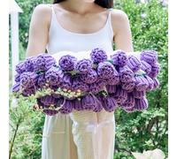 vctops Flower Bouquet Knitted Throw Blanket, Cute Roses Bouquets Handmade Crochet Round Blankets, Purple Roses Soft Small Throws Gifts for Girls, Women, Wife (Purple,Diameter 43")