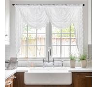 vctops Lace Beaded Waterfall Valances for Windows Floral Vintage Swag Valance Sheer Kitchen Window Curtains Over Sink Curtain Valance for Living Room Bedroom Bathroom Cafe (White,59"x41")