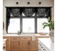 vctops Lace Beaded Waterfall Valances for Windows Floral Vintage Swag Valance Sheer Kitchen Window Curtains Over Sink Curtain Valance for Living Room Bedroom Bathroom Cafe (Black,98"x41")