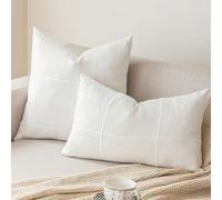 vctops Rustic Lattice Cotton Linen Decorative Throw Pillow Cover Embroidery Lumbar Cushion Cover Pillowcase for Sofa Bedroom Couch (Plaid White, 12"x20")