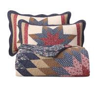 vctops Vintage Star Patchwork Cotton Bedspread Quilt Set (Navy,Queen)