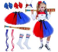 Vcumter Quinn Costume Kids, 6pcs Quinn Clown Cosplay Costume Tutu Tulle Skirt with Hair Bow Inflatable Baseball Hair Bundle Socks Clown Costume Fancy Dress for Girls Halloween Carnival Cosplay