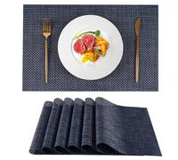 VCVCOO Placemats Set of 6 - Durable Blue and Brown Woven Plastic Vinyl Place Mats for Dining Table Deco, Heat Resistant Anti-Slip Table Mats Wipeable Easy to Clean (17.7 x 11.8 inch)