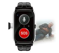 VCYEX Elderly Alarm Reminder Smart Watch for Seniors Fall Detection Alert Devices, GPS Tracking Watch Quick Call, 10 Devices Connect(Black,4.9 * 3.3cm)