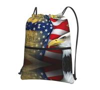 VCzsdff American Eagle Print Adjustable Drawstring Sack Bag, Lightweight Foldable Backpack, with Zipper Pocket for Hiking