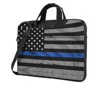VCzsdff American Thin Blue Line Flag Print Shockproof Laptop Bag Heavy Duty Oxford Cloth Shoulder Case Padded Computer Briefcase For Travel
