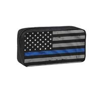 VCzsdff American Thin Blue Line Flag Printed Pen Case Roomy Stationery Organizer Durable Zip Bag Polyester Pouch for College Work Commute