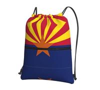 VCzsdff Arizona Flag Print Adjustable Drawstring Sack Bag, Lightweight Foldable Backpack, with Zipper Pocket for Hiking