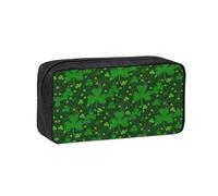 VCzsdff Background st Patrick's Day Glitter Printed Pen Case Roomy Stationery Organizer Durable Zip Bag Polyester Pouch for College Work Commute