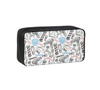 VCzsdff Barber Shop Monochrome Style Printed Pen Case Roomy Stationery Organizer Durable Zip Bag Polyester Pouch for College Work Commute