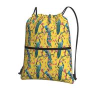 VCzsdff Beautiful Peacock Print Adjustable Drawstring Sack Bag, Lightweight Foldable Backpack, with Zipper Pocket for Hiking