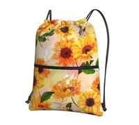 VCzsdff Beautiful sunflower Print Adjustable Drawstring Sack Bag, Lightweight Foldable Backpack, with Zipper Pocket for Hiking