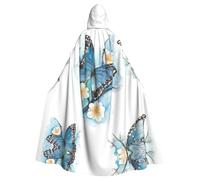VCzsdff Blue Butterfly On Blossom Flower Printing Carnival Party Supplies,Adult Economic Hooded Cloak,Hooded Cloak 57.8 Inches Length For Halloween