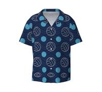 VCzsdff Blue Volleyball Printing Men's Summer Regular-Fit Short-Sleeve Shirt Casual Cuban Shirt Hawaiian Shirt