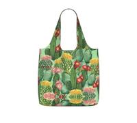 VCzsdff Cactus Floral Bloom Print Foldable Grocery Tote Reusable Market Bag 25l Lightweight Polyester Shoulder Carryall