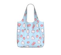 VCzsdff Cartoon Character Strawberry Print Foldable Grocery Tote Reusable Market Bag 25l Lightweight Polyester Shoulder Carryall