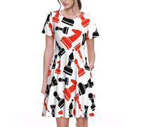 VCzsdff Chess Pattern Women's A-Line Dress with Pockets, Spring Casual Short Sleeve Dress for Work, Travel, Weekend Black