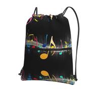 VCzsdff Colorful Musical Note Print Adjustable Drawstring Sack Bag, Lightweight Foldable Backpack, with Zipper Pocket for Hiking