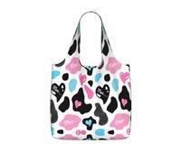 VCzsdff Cow Hide With Hearts Moo Love Print Foldable Grocery Tote Reusable Market Bag 25l Lightweight Polyester Shoulder Carryall