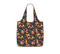 VCzsdff Cute Animal Fox Flower Print Foldable Grocery Tote Reusable Market Bag 25l Lightweight Polyester Shoulder Carryall
