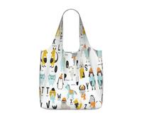 VCzsdff Cute Cartoon Animal Alphabet Print Foldable Grocery Tote Reusable Market Bag 25l Lightweight Polyester Shoulder Carryall