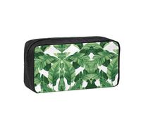 VCzsdff Cute Green Palm Leaves Printed Pen Case Roomy Stationery Organizer Durable Zip Bag Polyester Pouch for College Work Commute