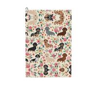 VCzsdff Dachshund Floral Printing Durable Golf Towel,Microfiber Waffle Golf Towel With Carabiner Clip,Must Have Golf Accessories