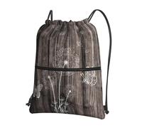 VCzsdff Flower Butterfly Wood Panel Print Adjustable Drawstring Sack Bag, Lightweight Foldable Backpack, with Zipper Pocket for Hiking