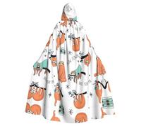 VCzsdff Funny Cute Animal Sloth Music Printing Carnival Party Supplies,Adult Economic Hooded Cloak,Hooded Cloak 57.8 Inches Length For Halloween