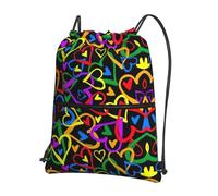 VCzsdff Gay Pride Rainbow Print Adjustable Drawstring Sack Bag, Lightweight Foldable Backpack, with Zipper Pocket for Hiking