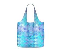 VCzsdff Gold Mermaid Scale Print Foldable Grocery Tote Reusable Market Bag 25l Lightweight Polyester Shoulder Carryall