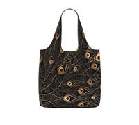 VCzsdff Gold Peacock Feather Print Foldable Grocery Tote Reusable Market Bag 25l Lightweight Polyester Shoulder Carryall