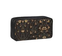 VCzsdff Gold Peacock Feather Printed Pen Case Roomy Stationery Organizer Durable Zip Bag Polyester Pouch for College Work Commute