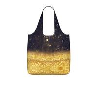 VCzsdff Gold Sparkling Star Print Foldable Grocery Tote Reusable Market Bag 25l Lightweight Polyester Shoulder Carryall