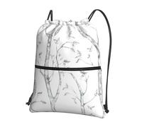VCzsdff Gray Woods and Birds Print Adjustable Drawstring Sack Bag, Lightweight Foldable Backpack, with Zipper Pocket for Hiking