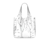 VCzsdff Gray Woods And Birds Print Foldable Grocery Tote Reusable Market Bag 25l Lightweight Polyester Shoulder Carryall