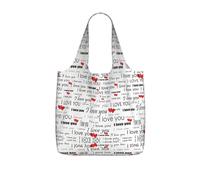 VCzsdff I Love You Words With Hearts Print Foldable Grocery Tote Reusable Market Bag 25l Lightweight Polyester Shoulder Carryall