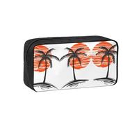 VCzsdff Illustration of Palm Trees Printed Pen Case Roomy Stationery Organizer Durable Zip Bag Polyester Pouch for College Work Commute