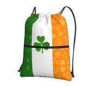 VCzsdff irish flag Print Adjustable Drawstring Sack Bag, Lightweight Foldable Backpack, with Zipper Pocket for Hiking