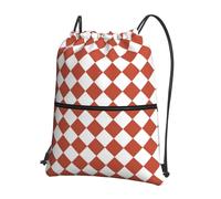 VCzsdff Lattice Grid Pink Romance Print Adjustable Drawstring Sack Bag, Lightweight Foldable Backpack, with Zipper Pocket for Hiking