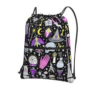 VCzsdff Magic Witch Bohemian Drawing Print Adjustable Drawstring Sack Bag, Lightweight Foldable Backpack, with Zipper Pocket for Hiking