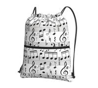 VCzsdff Music Note Print Adjustable Drawstring Sack Bag, Lightweight Foldable Backpack, with Zipper Pocket for Hiking