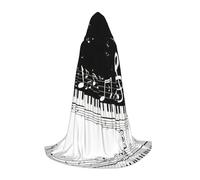 VCzsdff Piano Keys With Musical Notes Gothic Medieval Hooded Cape For Teenagers Cosplay Costume Renaissance Fair Stage Theater Robe