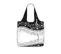 VCzsdff Piano Keys With Musical Notes Print Foldable Grocery Tote Reusable Market Bag 25l Lightweight Polyester Shoulder Carryall