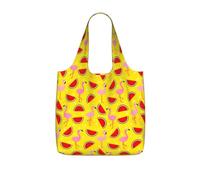 VCzsdff Pink Flamingo And Watermelon Print Foldable Grocery Tote Reusable Market Bag 25l Lightweight Polyester Shoulder Carryall