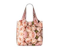 VCzsdff Pink Roses Print Foldable Grocery Tote Reusable Market Bag 25l Lightweight Polyester Shoulder Carryall