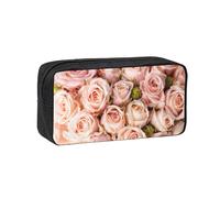VCzsdff Pink Roses Printed Pen Case Roomy Stationery Organizer Durable Zip Bag Polyester Pouch for College Work Commute