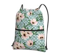 VCzsdff Polka Dots Flowers Print Adjustable Drawstring Sack Bag, Lightweight Foldable Backpack, with Zipper Pocket for Hiking