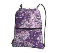 VCzsdff Purple Butterflies Print Adjustable Drawstring Sack Bag, Lightweight Foldable Backpack, with Zipper Pocket for Hiking